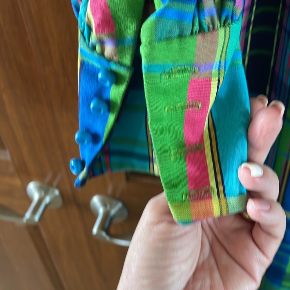 Vintage Plaid 1970’s Mod High Collar Puff Sleeve Long Dress Size Small - Picture 4 of 14